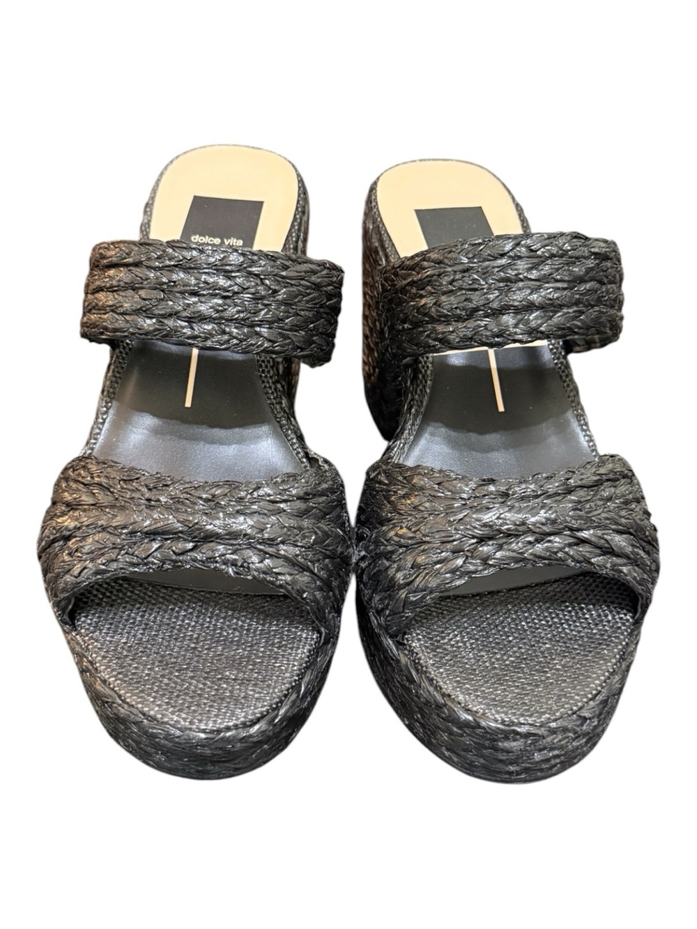 Dolce Vita Latoya Black Raffia Platform Slide Sandals | Women’s Size 9.5 | NIB